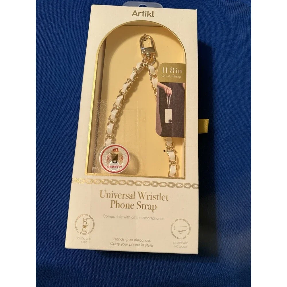 Artikl Wristlet Phone Strap White 11.8" Gold Compatible W/all The Smartphones - Picture 1 of 8